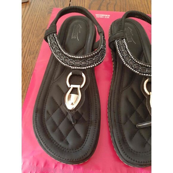 Size 8 Shibever Black Gold Silver Sandals Thong Shoes - Picture 2 of 6